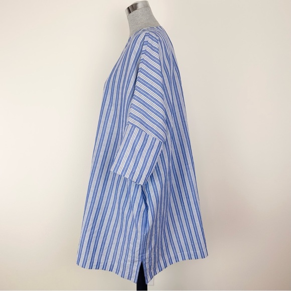 Jarbo Italian Linen Blue Striped Tunic Dress - Picture 3 of 9